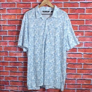 Travis Mathew At Home Golf‎ Polo Shirt Men's XXL Blue Gray Palm Trees Geometric